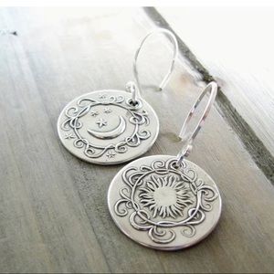 Round Sun & Moon/Star Dangle Earrings